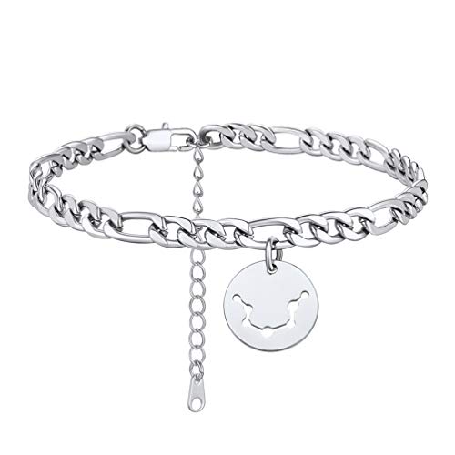 PROSTEEL Damen Fußkettchen mit Anhänger Edelstahl Sternzeichen Wassermann Münze Charm mit 22+5cm Figarokette schicke Strand Fußkette für Mädchen perfektes Sommer Schmuck Accessoire von PROSTEEL