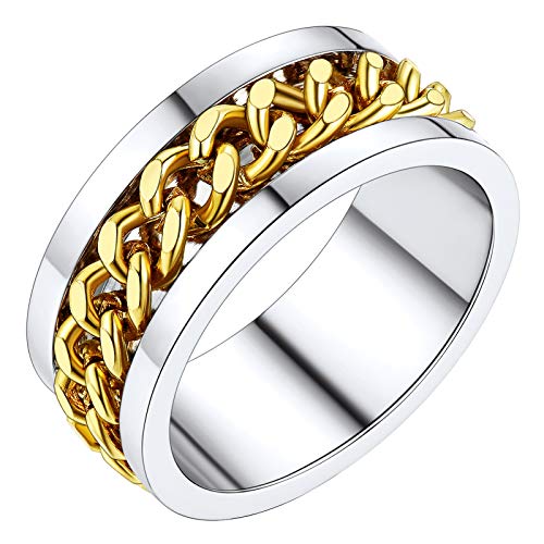 PROSTEEL Damen Herren Band Ring 18k vergoldet Spinner Kette Ring 8mm breit Hip Hop Ringe für Frauen Männer schlichte Fingerring Partnerring Freundschaftsring, Größe 54 von PROSTEEL