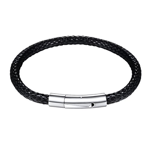 PROSTEEL Herren Lederarmband 5mm geflochten Kunstleder Kette Kordelarmband mit Edelstahl Verschluss Modeschmuck für Jungen 20cm(schwarz) von PROSTEEL