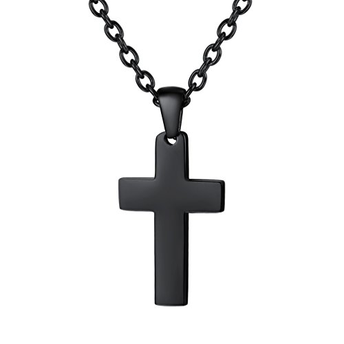 PROSTEEL Kreuzanhänger Edelstahl Christlich Kreuz Halskette Minimalist Unisex Halskette für Männer Frauen Jungen Mädchen, Schwarz-S von PROSTEEL