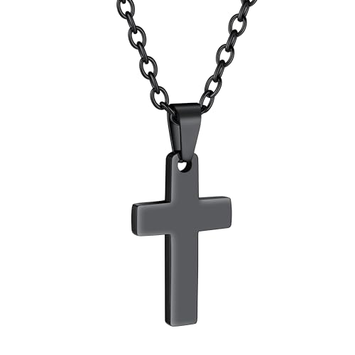 PROSTEEL Kreuzanhänger Edelstahl Christlich Kreuz Halskette Minimalist Unisex Halskette für Männer Frauen Jungen Mädchen, Schwarz-S von PROSTEEL