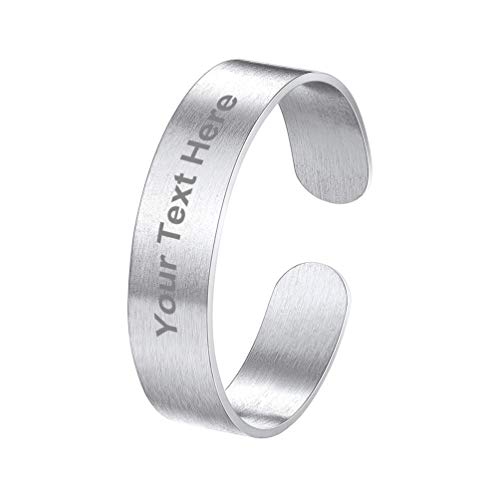 PROSTEEL Damen Herren offener Ring personalisiert verstellbar Edelstahl Band Ring 5mm breit gebürstet Name Gravur Fingerring Verlobungsring Ehering Modeschmuck Geschenk für Weihnachten Jahrestag von PROSTEEL