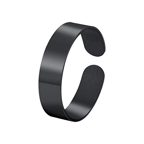 PROSTEEL Damen Herren offener Ring schwarz Edelstahl 5mm breit verstellbar Band Ring hochglanzpoliert Ehering Verlobungsring Fingerring Schmuck Accessoire für Party von PROSTEEL