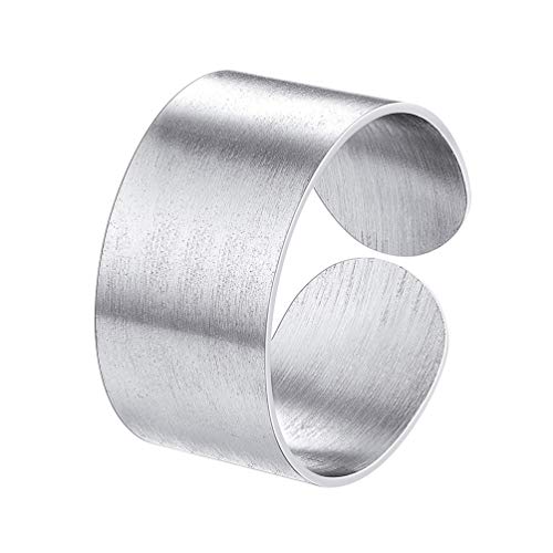 PROSTEEL Damen Herren offener Ring verstellbar Edelstahl Band Ring 10mm breit gebürstet Bandring Ehering Verlobungsring ModeSchmuck Accessoire für Weihnachten Jahrestag von PROSTEEL