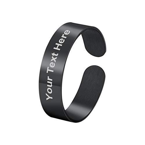 PROSTEEL Damen Herren personalisiert offener Ring schwarz Edelstahl 5mm breit verstellbar Name Gravur Band Ring hochglanzpoliert Ehering Verlobungsring Fingerring Schmuck Accessoire für Party von PROSTEEL