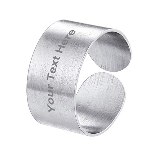 PROSTEEL Damen Herren personalisiert offener Ring verstellbar Edelstahl Name Gravur Band Ring 10mm breit gebürstet Fingerring Ehering Verlobungsring ModeSchmuck Accessoire für Weihnachten Jahrestag von PROSTEEL