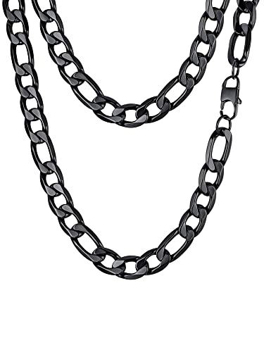 PROSTEEL Damen Herren schwarz glänzend Figarokette 13mm breit Halskette 1+3 Gliederkette 46cm/18 Kettelänge Hip Hop Modeschmuck Accessoire von PROSTEEL