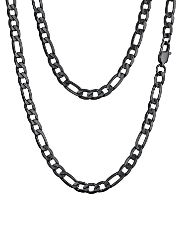 PROSTEEL Damen Herren schwarz glänzend Figarokette 6mm breit Halskette 1+3 Gliederkette 46cm/18 Kettelänge Hip Hop Modeschmuck Accessoire von PROSTEEL