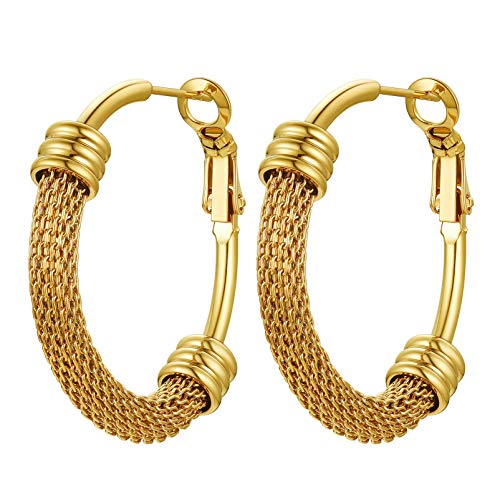 PROSTEEL Damen Hoop Ohrringe 18k vergoldet einzigartiges Design Creolen 30mm Kreis Ohrringe trendiger Hoop Earrings Ohrschmuck Accessoire für Mutter Tochter von PROSTEEL