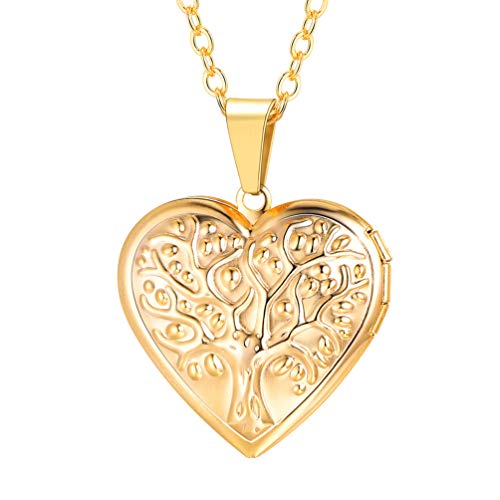 PROSTEEL Damen Kette 18k vergoldet Herz Medaillon zum Öffnen personalisiert Baum des Lebens Anhänger Halskette für Foto Bilder Te AMO Gravur Floating Locket Modeschmuck Geschenk für Valentinstag(gold) von PROSTEEL