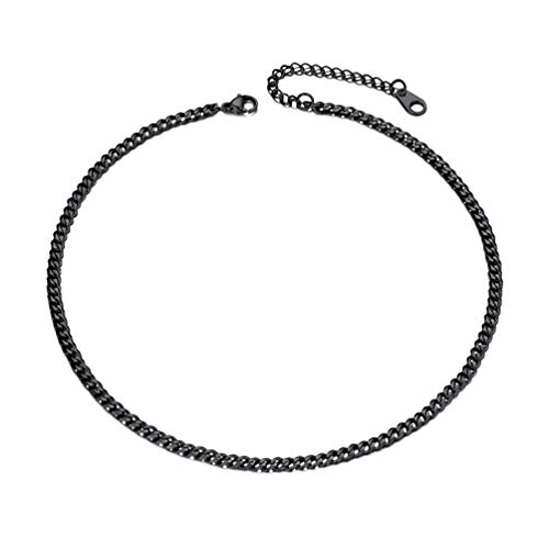 PROSTEEL Damen Kette schwarz kurz Panzerkette 36+5cm/3mm verstellbar kubanische Gliederkette glänzend Collier Trendige Halskette Modeschmuck für Frauen Mädchen von PROSTEEL