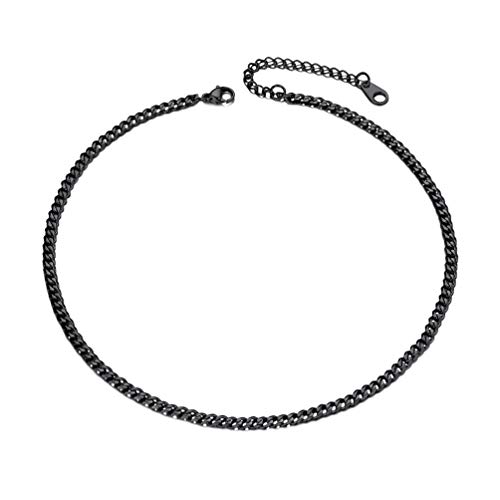 PROSTEEL Damen Kette schwarz kurz Panzerkette 36+5cm/3mm verstellbar kubanische Gliederkette glänzend Collier trendige Halskette Modeschmuck Accessoire für Frauen Mädchen von PROSTEEL