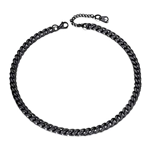 PROSTEEL Damen Kette schwarz kurz Panzerkette 36+5cm/6mm verstellbar kubanische Gliederkette glänzend Collier Trendige Halskette Modeschmuck für Frauen Mädchen von PROSTEEL