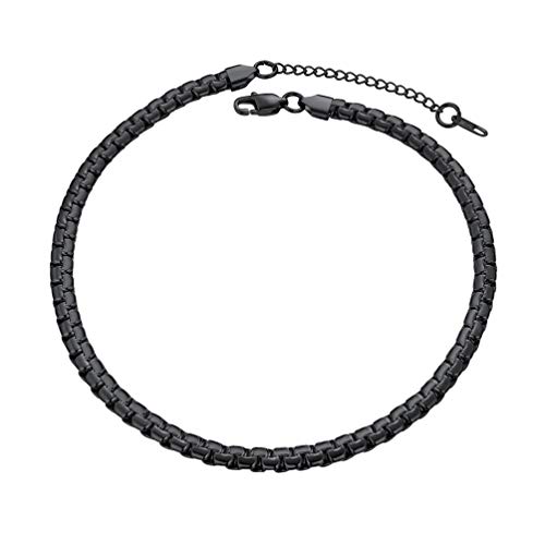 PROSTEEL Damen Kette schwarz kurz platte Venezianierkette Box Kette 36+5cm/6mm verstellbar Gliederkette Collier trendige Halskette Modeschmuck für Frauen Mädchen von PROSTEEL