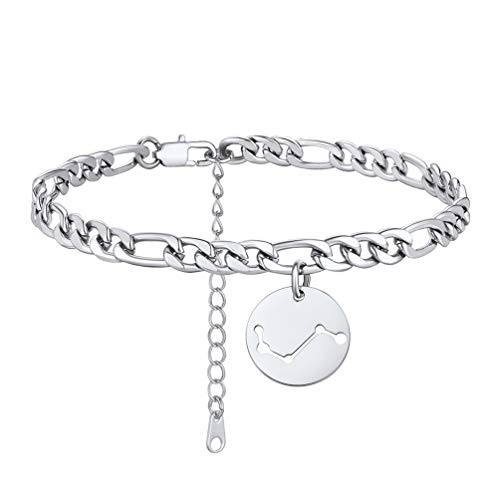 PROSTEEL Damen Knöchel Armband Edelstahl Figarokette 22+5cm mit Sternzeichen Widder Anhänger schicke Strand Fußkette für Frauen Mädchen perfektes Sommerstrand Schmuck Accessoire von PROSTEEL