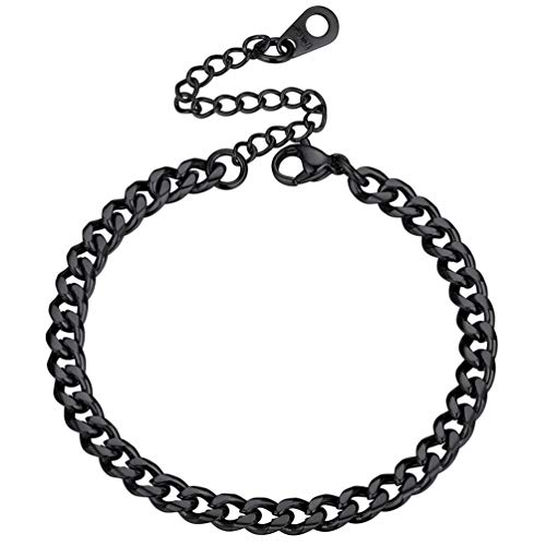 PROSTEEL Damen Mädchen 16+5cm/4,8mm schwarz Edelstahl massiv Panzerkette Armband kubanische Gliederkette Armband Schmuck Accessoire für Jahrestag Weihnachten von PROSTEEL