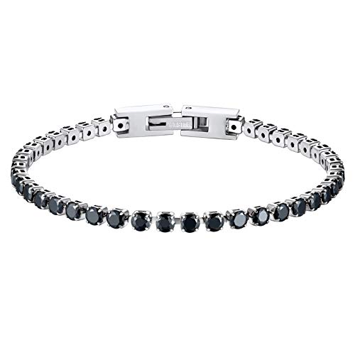 PROSTEEL Damen Mädchen 19cm Edelstahl Tennis Armband Iced Out Gliederkette Armband mit 3mm Schwarzen Zirkonia eingelegt einfach Modeschmuck Accessoire für Freundin von PROSTEEL