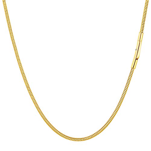 PROSTEEL Damen Mädchen Collier 2mm 18k vergoldet runde Schlangenkette Halskette 41cm/16 dünne Kurze Kette ohne Anhänger Accessoire für Anhänger mit Sicherheitsverschluss von PROSTEEL