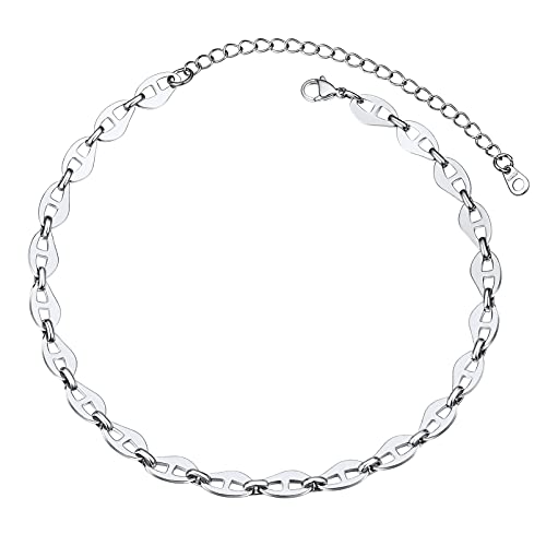 PROSTEEL Damen Mädchen Collier Edelstahl kurz Kette 38+9cm verstellbar Marine Kette Halskette 7,5mm Choker Necklace Modeschmuck Accessoire für Geburtstag Party von PROSTEEL