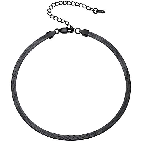 PROSTEEL Damen Mädchen Collier schwarz Edelstahl kurz Kette 32+9cm verstellbar Schlangenkette Halskette 5mm Choker Necklace modischer Schmuck Accessoire für Geburtstag Party von PROSTEEL