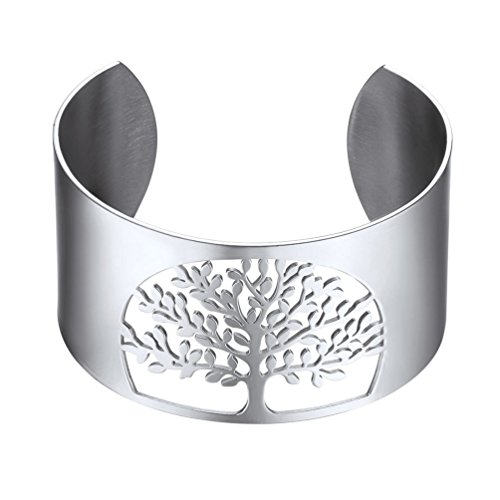 PROSTEEL Damen Offener Armreif Edelstahl Baum des Lebens Manschette Armband 40MM breit Weltenbaum Lebensbaum Armspange Armschmuck für Mädchen Frauen von PROSTEEL