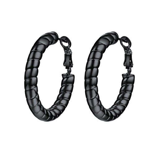 PROSTEEL Schwarz Ohrringe für Damen Mädchen 25 mm Schwarz Creolen Huggie Hoop Ohrstecker Modeschmuck von PROSTEEL