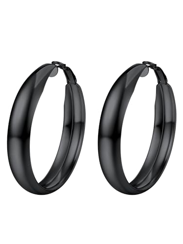 PROSTEEL Damen Ohrringe 40mm schwarz Edelstahl Creolen Hoop Earrings Glänzend Blatt Design Groß Kreis Ohrringe Modeschmuck für Jahrestag Muttertag Weihnachten Valentinstag von PROSTEEL