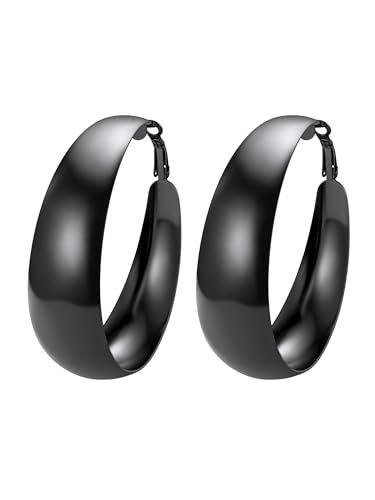 PROSTEEL Damen Ohrringe 60mm schwarz Edelstahl Creolen Hoop Earrings Glänzend Blatt Design Groß Kreis Ohrringe Modeschmuck für Jahrestag Muttertag Weihnachten Valentinstag von PROSTEEL