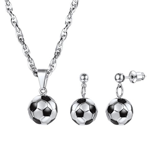 PROSTEEL Damen Schmuck Set 3D Fußball Design Anhänger Halskette Ohrringe Set Edelstahl Mädchen Schmuckset, Silber von PROSTEEL