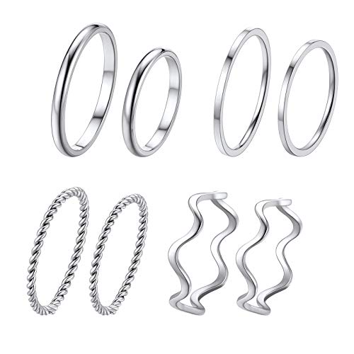 PROSTEEL Damen Stapelbar Ringe Set Edelstahl Knöchel Midi Ringe Set 8 Stücke Stapeln Ringe Knuckle Ringe Größen 47-57 trendiger Schmuck Accessoire für Frauen Mädchen von PROSTEEL