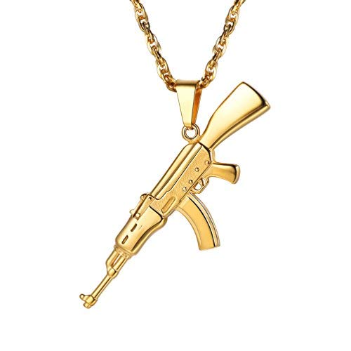 PROSTEEL Herren Halskette AK47 Armee Gewehr Anhänger 18k vergoldet Herren Jungen Rock Stil Modeschmuck mit 60cm Singapurkette, Gold von PROSTEEL