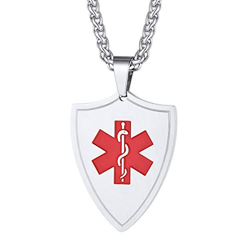 PROSTEEL Medical Alert Halskette Damen Herren 60cm Weizenkette personalisiert Edelstahl Schild Anhänger mit Stern des Lebens Symbol Notfall SOS Schmuck Geschenk für Allergie Diabetes von PROSTEEL