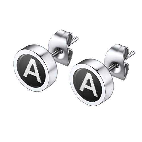 PROSTEEL Damen kleine Ohrringe klassische Buchstabe A Ohrstecker Edelstahl Runde Stud Earrings Ohr Piercing Alphabet Initiale Modeschmuck Accessoire für Männer Frauen von PROSTEEL