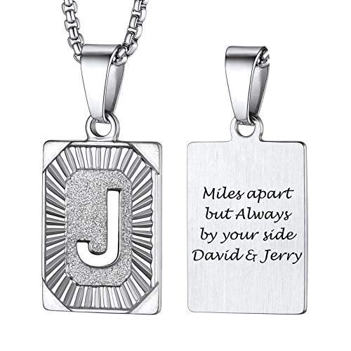 PROSTEEL Damen personalisiert Buchstabe J Kette Edelstahl Viereck Anhänger mit Initiale + 55cm/2mm Venezianierkette Retro Stil Großbuchstaben Modeschmuck für Männer Frauen von PROSTEEL