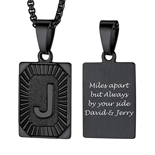 PROSTEEL Damen personalisiert Buchstabe J Kette Schwarz Viereck Anhänger mit Initiale + 55cm/2mm Venezianierkette Retro Stil Großbuchstaben Modeschmuck für Männer Frauen von PROSTEEL