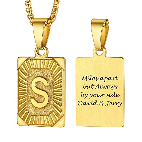 PROSTEEL Damen personalisiert Buchstabe S Kette 18k vergoldet Viereck Anhänger mit Initiale + 55cm/2mm Venezianierkette Retro Stil Großbuchstaben Modeschmuck für Männer Frauen von PROSTEEL