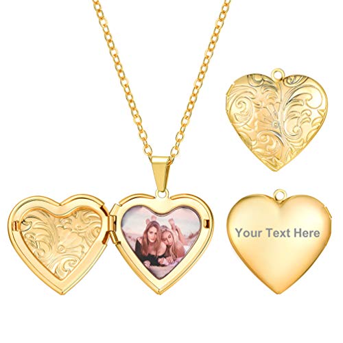 PROSTEEL Damen personalisiert Collier 18k vergoldet Herz Foto Bilder Medaillon Blumen Muster Anhänger Halskette Floating Locket Modeschmuck für Frauen Mädchen von PROSTEEL