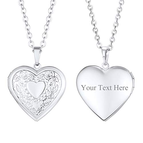 PROSTEEL Damen personalisiert Collier Herz Medaillon zu Öffnen Edelstahl Vintage Blumen Muster Herz Anhänger Halskette Foto Bilder Amulett Floating Locket für Mädchen Muttertag Valentinstag von PROSTEEL