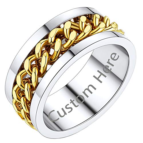 PROSTEEL Damen personalisierter Hip Hop 18k vergoldeter Spinner Kette Ring Größe 52 zweifarbig Band Biker Ring für Frauen Männer Partnerring Verlobungsring Accessoire für Hochzeit von PROSTEEL