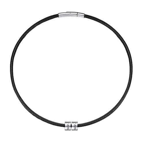 PROSTEEL Damen schwarz geflochtene Halskette personalisiert Liebespaar Collier mit 2 Namen Gravur Ringe 46cm Kordelkette Halskette Frauen Mädchen Schmuck Geschenk für Valentinstag Jahrestag von PROSTEEL