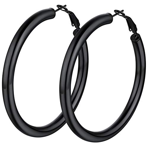PROSTEEL Damen schwarze Creolen Ohrringe 5mm dicke Runde Kreolen Edelstahl 60mm Hoop Ohrringe für Mädchen trending Ohrschmuck Accessoire für Party von PROSTEEL