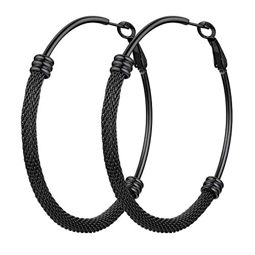 PROSTEEL Damen schwarze Creolen Ohrringe einzigartiges Design Runde Kreolen Edelstahl 60mm Hoop Ohrringe Hoop Earrings Ohrschmuck Accessoire für Party tägliches Tragen von PROSTEEL