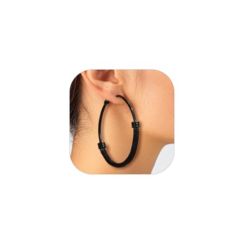 PROSTEEL Damen schwarze Creolen Ohrringe einzigartiges Design Runde Kreolen Edelstahl 60mm Hoop Ohrringe Hoop Earrings Ohrschmuck Accessoire für Party tägliches Tragen von PROSTEEL