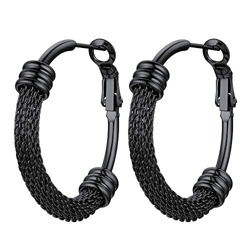 PROSTEEL Damen schwarze Hoop Ohrringe Edelstahl einzigartiges Design Creolen 30mm Kreis Ohrringe trendiger Hoop Earrings Ohrschmuck Accessoire für Mutter Tochter von PROSTEEL