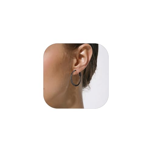 PROSTEEL Damen schwarze Hoop Ohrringe Edelstahl flache Creolen 30mm Kreis Ohrringe trendiger Hoop Earrings Ohrschmuck Accessoire für Mutter Tochter von PROSTEEL