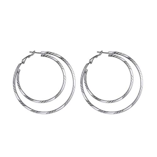 PROSTEEL Doppel Kreis Creolen Ohrringe 60mm groß Ohrringe für Damen Mädchen Edelstahl Große Kreolen Doppel Kreis Hoop Earrings Ohr Piercing Schmuck Accessoire für Party Weihnachten von PROSTEEL
