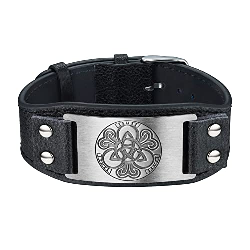 PROSTEEL Dreiheitsknoten Design Wickelarmband Schwarz Lederarmband mit Triquetra Knoten Muster keltischen Amulett Modeschmuck Accessoire für Vatertag Geburtstag von PROSTEEL