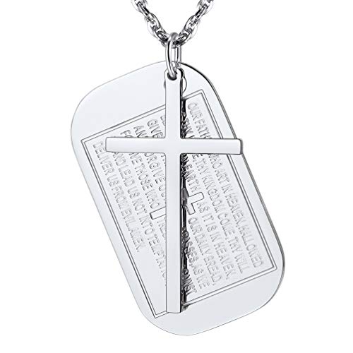 PROSTEEL Edelstahl Halskette Vaterunser Erkennungsmarke Kreuz Gebet Anhänger mit Kette religiöser Modeschmuck für Christen mit Geschenkbox(Silber) von PROSTEEL