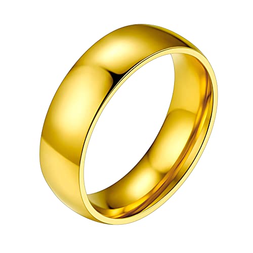 PROSTEEL Finger Ring 18k vergoldet Damen Ring hochglanzpoliert Trauring Verlobungsring 6mm breit Band Ring Partnerring Ehering Modeschmuck Accessoire für sie, Größe 49 von PROSTEEL