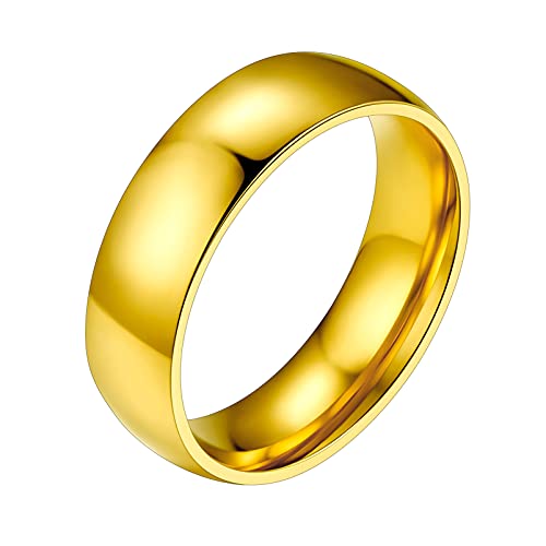 PROSTEEL Damen Bandring 18k vergoldet Größe 52 6mm breit hochglanzpoliert Finger Ring Modeschmuck für Frauen Freundschaftsringe Partnerringe Verlobungsringe Accessoire von PROSTEEL